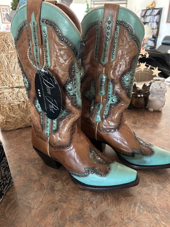 Dan Post Shoes - Dan Post Women’s Leather Brown and Turquoise Studded Western Boots